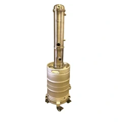 Ai Modular SST Cold Trap, 50L Vessel, stainless column with ports on a keg-style vessel with casters