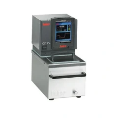 Huber CC-304B Heating Circulator, Pilot ONE, grey control head with colour touchscreen on a stainless bath