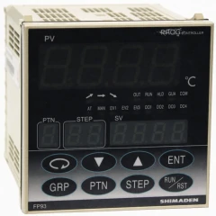 Shimaden FP93 40-Segment PID Controller, square panel controller with digital displays and push buttons, front view
