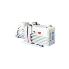 Welch CRVpro 48 39 CFM Rotary Vane Pump, white pump body with finned housing and motor, side view