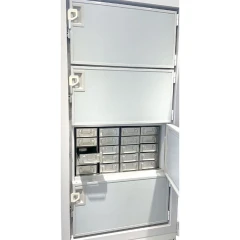 Ai G20h -86°C Freezer Stainless Drawer Set, rows of metal drawers inside an open freezer compartment
