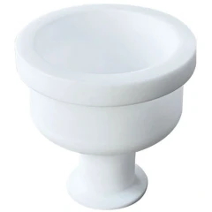 Ai PTFE KF25 Drain Adapter, Non-Filter Reactor, white cup-shaped part with flanged stem