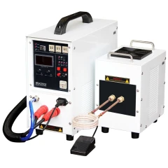 Ai IH25AB 25kW Split Induction Heater, white control unit cabled to a separate head with copper coil, foot pedal