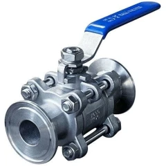 Ai 1.5" 304 SST Tri-Clamp Ball Valve with Lock, stainless body with clamp ends and blue lever handle