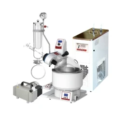 Ai SolventVap 2L Rotovap w/ Chiller & Pump 110V, rotovap with water bath beside a benchtop chiller and vacuum pump