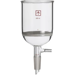 Ai 600mL Heavy Wall Buchner Funnel, 24/40, clear glass funnel with fritted disc, side barb and ground joint