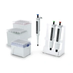 IKA PETTE Pipette MacroKit, three white pipettes, two in a stand, with three boxes of pipette tips