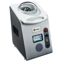 FlackTek 330-100 SE Centrifugal Mixer, white cabinet with clear domed lid, touchscreen and stop button