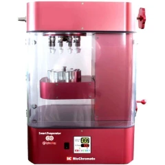 BioChromato C10 10-Channel Smart Evaporator, red housing with clear front, nozzle head, sample rack and display