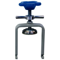 Jar Clamping Device for PQ-N04 Ball Mills, grey frame with threaded screw, blue knob and chrome T-handle