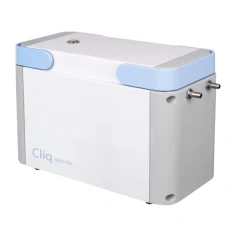 Anest Iwata Cliq 8MV-50z Diaphragm Vacuum Pump, white and light blue housing with two hose barbs on the side