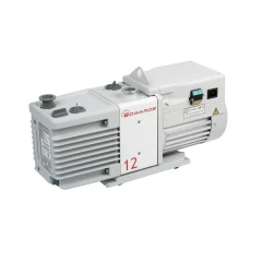 Edwards RV12 8.4 CFM Dual-Stage Vacuum Pump, light grey finned pump with motor, white background
