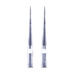 NEST Rainin LTS Compatible Tips, Filtered, two clear pipette tips with filters, white background