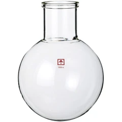 Ai 10L Large-Neck Evaporating Flask, clear glass round flask with wide straight neck, white background