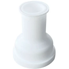 Ai PTFE 1.5in Tri-Clamp Reactor Drain Adapter, white PTFE part with flanged top and wide base