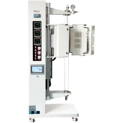 Ai CGF1200F 3-Zone Crystal Growth Tube Furnace, white vertical frame with open chamber, controllers and screen