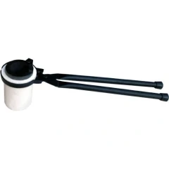 Steel Crucible Tongs, 17in Length, black steel tongs gripping a white crucible, white background