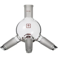 Ai 24/40 Heavy Wall 3-Receiver Cow Adapter, clear glass bulb with top joint and three angled outlet joints