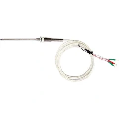 Ai SolventVap Straight PT100 Thermocouple, straight metal probe with fitting, coiled braided cable and leads