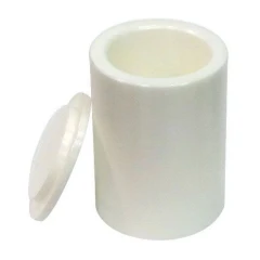 50ml Zirconium Oxide Grinding Jar MZO.50, white ceramic jar with lid set beside it, white background