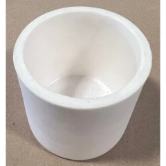 Alumina Cylindrical Crucible 60x60mm, Lid Option, white crucible without lid on a brown cardboard surface
