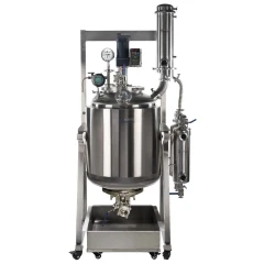 Ai 200L Dual-Jacketed 316L SST Filter Reactor, stainless vessel on frame with condenser, gauges and drip tray