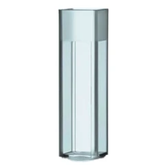 BrandTech Macro Fluorimetry UV Cuvettes, single clear square cuvette with frosted upper band, white background