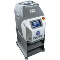 FlackTek 1200-500 VAC Vacuum Centrifugal Mixer, grey cabinet with touchscreen, lid window and stop button on wheeled stand