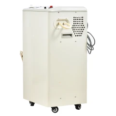 SK SHB-B95 Water Ring Vacuum Pump, 5 Taps, cream cabinet on casters, rear view with hose fittings and vent holes