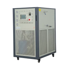 SK DLSB-300/80 -80C 100L Recirculating Chiller, grey cabinet on casters with touchscreen panel, gauges and grille sides