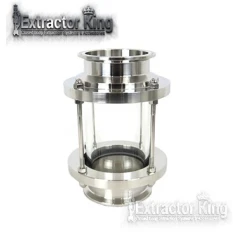 2" Tri-Clamp Inline Short Sight Glass, clear glass tube held between stainless flanges by four rods