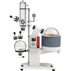 Ai SolventVap 5L Evaporator, Cold Trap Condenser, glass condenser and flasks on white lift stand with heating bath