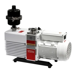 Ai SuperVac 21 CFM Corrosion-Resist Pump 220V, white pump with red front panel and black filter on a stand