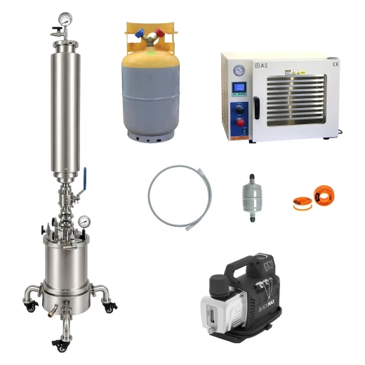 2.5LB Turn Key Closed Loop Extractor Setup w/ Vacuum Oven, Pump & Fully Jacketed Platter W/Wheels