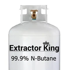 N-Butane 110 lb net cylinder - top of the cylinder with guard collar, valve and Extractor King label