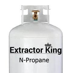 N-Propane 110 lb net cylinder - top of the cylinder with guard collar, valve and Extractor King label