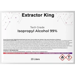 Isopropyl Alcohol 99% tech grade, 20 L - Extractor King label with hazard symbols, UN1219