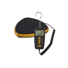 CPS CCD110 Compute-A-Charge Wired Scale, black and orange platform with handheld display on a coiled cord and hanging hook