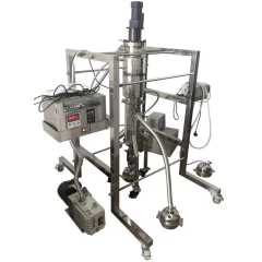 SK MWFD-5L Wiped Film Distillation System, stainless column on wheeled frame with control box, pump and hoses