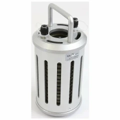 CPS MT69SS Stainless Condensing Coil, cylindrical silver housing with slotted sides, handle and fittings on top