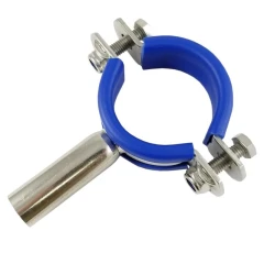 Rubberized Pipe Clamps, 1.5" to 10", stainless pipe hanger with blue rubber lining, bolts and stem