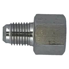 3/8" Female to 1/4" Male JIC Adapter, stainless hex body with threaded flare end