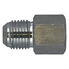 1/4" Female to 3/8" Male JIC Adapter, stainless adapter with hex body and male flare thread