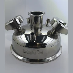 6" Endcap, 1.5" Ferrule & 2 Sight Glasses, domed stainless lid with center ferrule, two angled sight ports and fittings