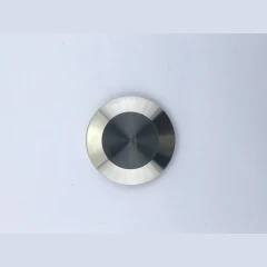 1.5" Tri-Clamp End Cap, round stainless cap with machined face, top view on white